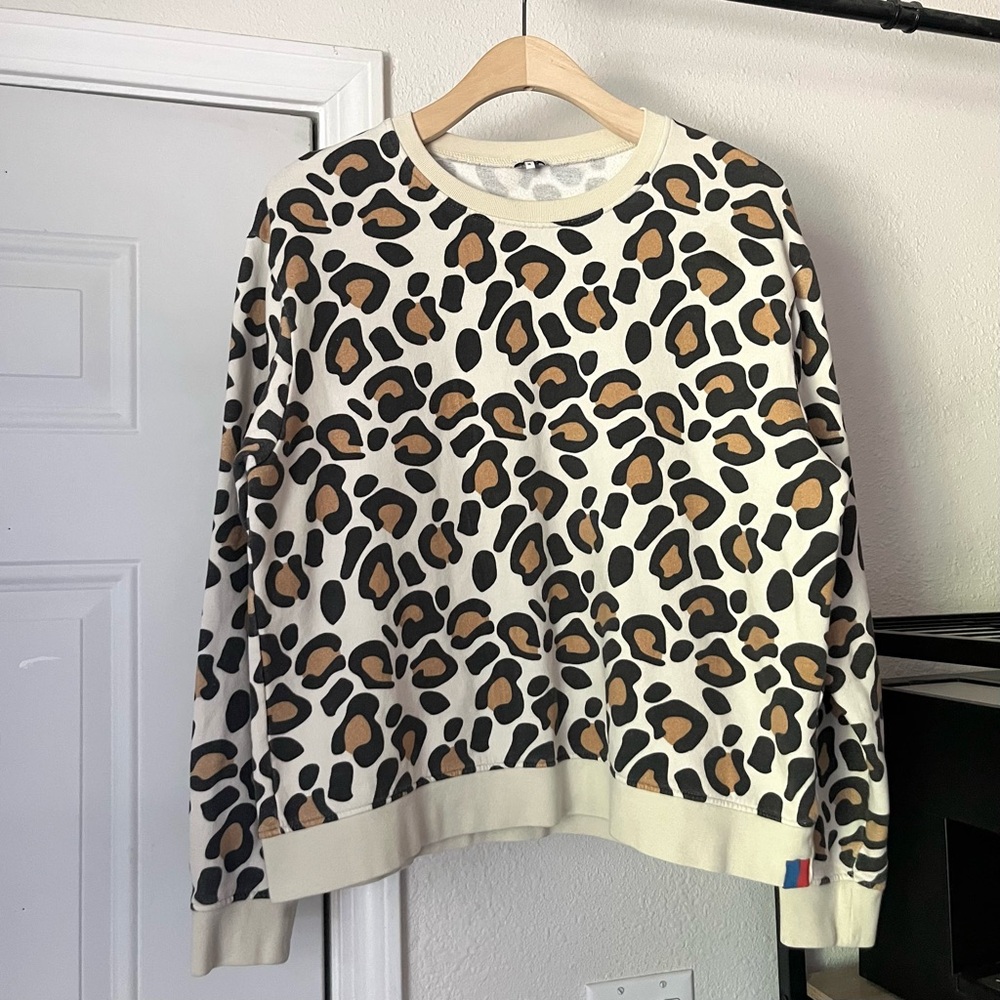 KULE off white leopards cheetah organic cotton‎ knit crew neck pullover sweater